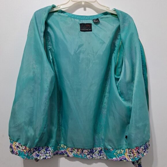 Vintage Mureli Floral Print Silk Studded Zip-Up Oversized Lightweight Jacket Sm - Picture 11 of 17